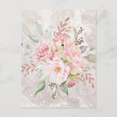 Elegant Roze Rose en Pioen Bloemen Marmer Briefkaart (Voorkant)