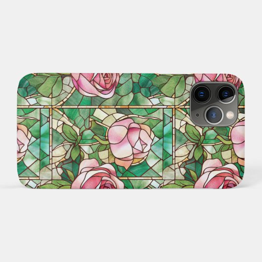 Elegant Roze Rose Faux Glas in lood Pattern Case-Mate iPhone Case (Achterkant (horizontaal))