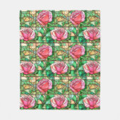 Elegant Roze Rose Faux Glas in lood Pattern Fleece Deken (Voorkant)
