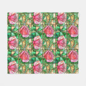 Elegant Roze Rose Faux Glas in lood Pattern Fleece Deken (Voorkant (Horizontaal))