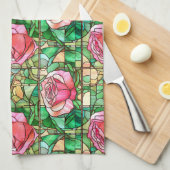 Elegant Roze Rose Faux Glas in lood Pattern Theedoek (Quarter Fold)