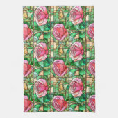Elegant Roze Rose Faux Glas in lood Pattern Theedoek (Verticaal)
