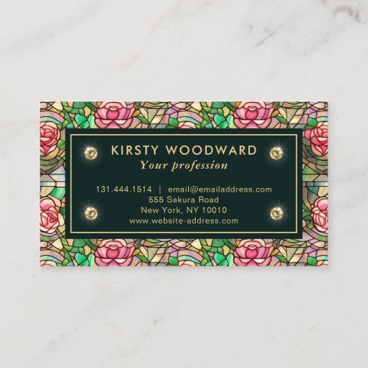 Elegant Roze Rose Faux Glas in lood Pattern Visitekaartje (Achterkant)