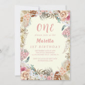 Elegant roze Rose First Birthday Party Kaart (Voorkant)