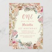 Elegant roze Rose First Birthday Party Kaart (Voorkant / Achterkant)