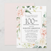 Elegant roze Rose Floral 100e verjaardag Kaart (Voorkant / Achterkant)
