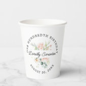 Elegant roze Rose Floral 100e verjaardag Papieren Bekers (Voorkant)