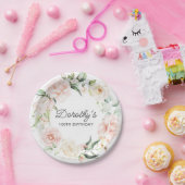 Elegant roze Rose Floral 100th Birthday Papieren Bordje (Feest)