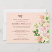 Elegant roze Rose Floral Arch Foto Afstuderen Aankondiging (Achterkant)