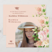 Elegant roze Rose Floral Arch Foto Afstuderen Aankondiging (Voorkant / Achterkant)