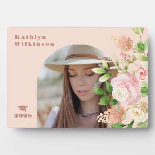 Elegant roze Rose Floral Arch Foto Afstuderen Fotoplaat (voorkant)