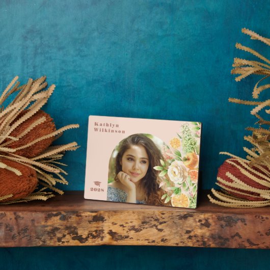 Elegant roze Rose Floral Arch Foto Afstuderen Fotoplaat (Zijkant)