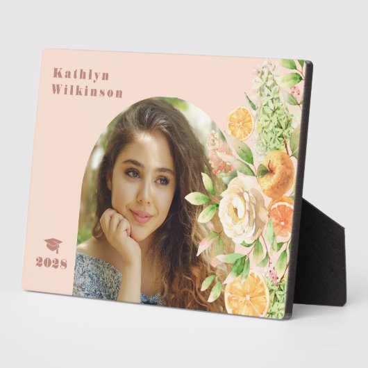 Elegant roze Rose Floral Arch Foto Afstuderen Fotoplaat (Zijkant)