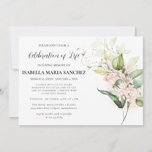 Elegant roze Rose Floral Celebration of Life Kaart (Voorkant)