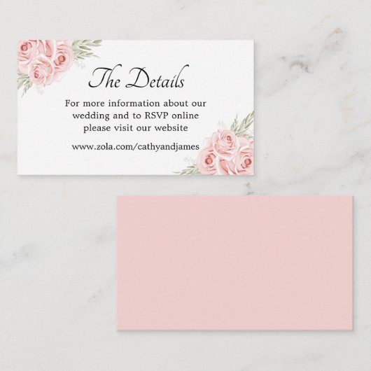 Elegant roze Rose Floral - Details bruiloft Informatiekaartje (Voorkant / Achterkant)