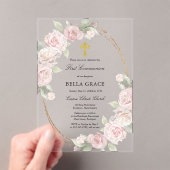 Elegant roze Rose Floral First Community Acryl Uitnodigingen (Insitu (Draagbaar))