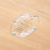 Elegant roze Rose Floral First Community Acryl Uitnodigingen (Laagn)