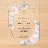 Elegant roze Rose Floral First Community Acryl Uitnodigingen (Voorkant)