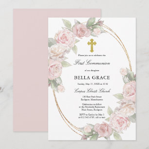 Elegant roze Rose Floral First Community Invitatio Kaart