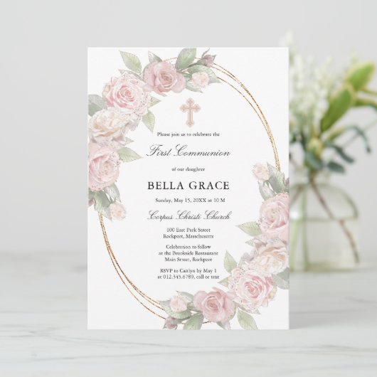 Elegant roze Rose Floral First Community Kaart (Staand voorkant)