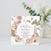 Elegant roze Rose Floral First Heilige Communie Kaart (Staand voorkant)