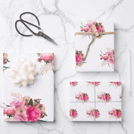 Elegant roze Rose Floral Gold Bouquet Inpakpapier Vel (Voorkant)