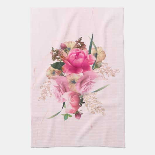 Elegant roze Rose Floral Gold Bouquet Theedoek (Verticaal)