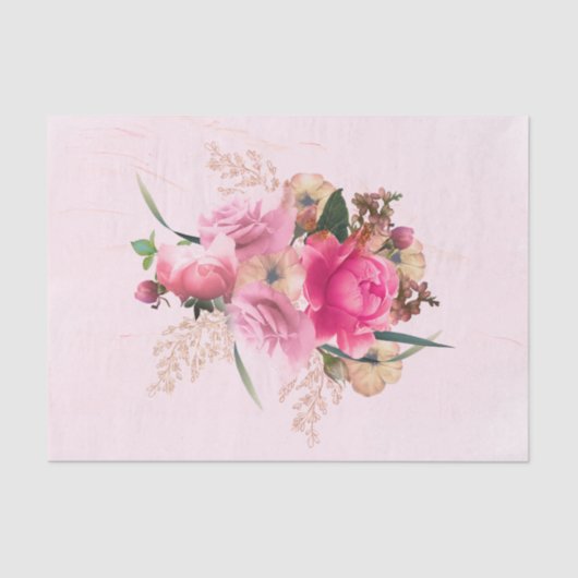 Elegant roze Rose Floral Gold Bouquet Tissuepapier (Voorkant)