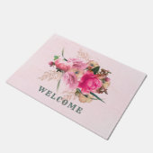Elegant roze Rose Floral Gold Bouquet Welkom Deurmat (Schuin)