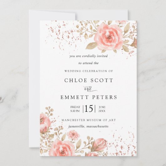 Elegant roze Rose Floral Gold Leaves Kaart (Voorkant)