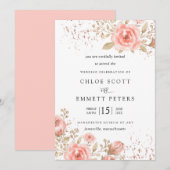 Elegant roze Rose Floral Gold Leaves Kaart (Voorkant / Achterkant)