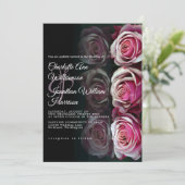 Elegant roze Rose Floral Mirrored Black Wedding Kaart (Staand voorkant)