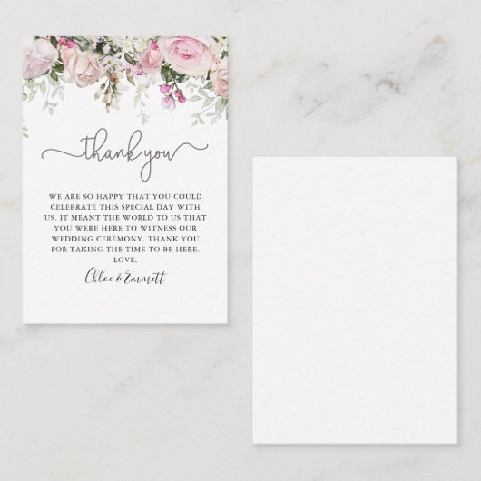 Elegant roze Rose Floral Weddenschap Bedankt Plaatskaartje (Voorkant / Achterkant)
