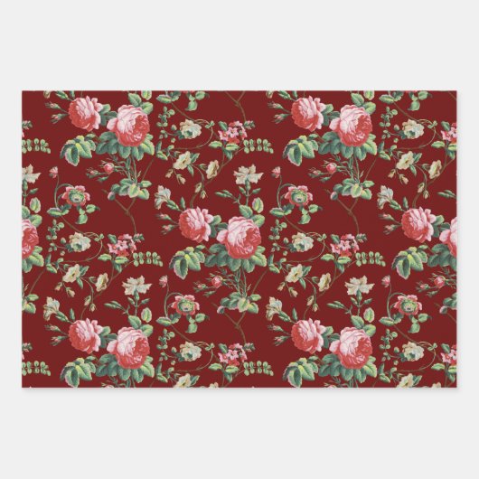 Elegant roze Rose Floral-White, Black & Ruby BG Inpakpapier Vel (Voorkant 3)