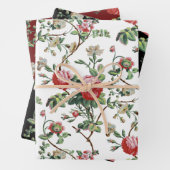 Elegant roze Rose Floral-White, Black & Ruby BG Inpakpapier Vel (In situ)