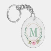 Elegant roze Rose Floral Wreater Monogram Acrylvez Sleutelhanger (Voorkant Links)
