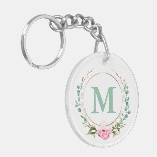 Elegant roze Rose Floral Wreater Monogram Acrylvez Sleutelhanger (Voorkant Links)