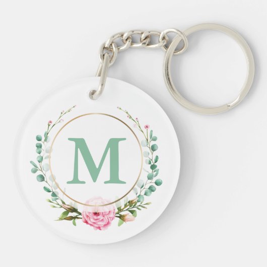 Elegant roze Rose Floral Wreater Monogram Acrylvez Sleutelhanger (Achterkant)
