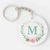 Elegant roze Rose Floral Wreater Monogram Acrylvez Sleutelhanger (Voorkant)