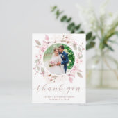 Elegant roze Rose Floral Wreath Weddenfoto Bedankkaart (Staand voorkant)