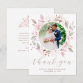 Elegant roze Rose Floral Wreath Weddenfoto Bedankkaart (Voorkant / Achterkant)