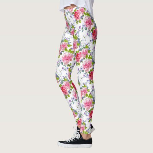 Elegant Roze Rose Girly Chic Bloemen Patroon Leggings (Links)