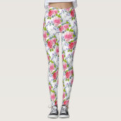 Elegant Roze Rose Girly Chic Bloemen Patroon Leggings (Voorkant)