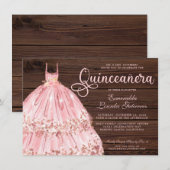 Elegant roze Rose Glitter Wood Quinceañera Kaart (Voorkant / Achterkant)