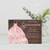 Elegant roze Rose Glitter Wood Quinceañera Kaart (Staand voorkant)