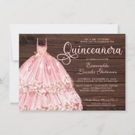 Elegant roze Rose Glitter Wood Quinceañera Kaart