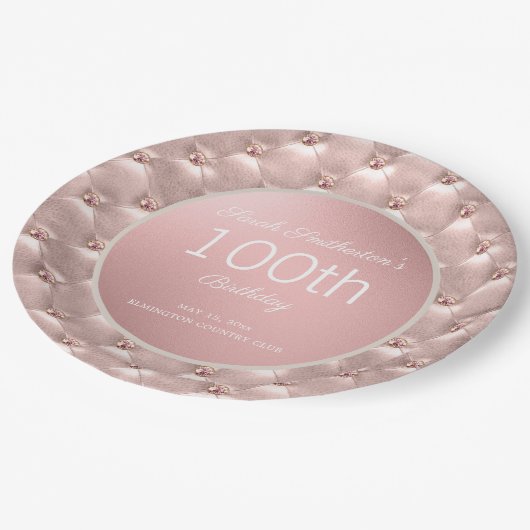 Elegant roze Rose Gold 100e verjaardag Papieren Bordje (Gekanteld)