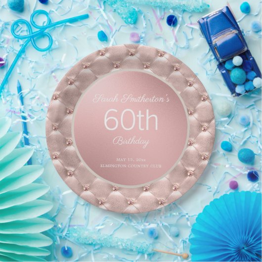 Elegant roze Rose Gold 60th Birthday Papieren Bordje (Feest)
