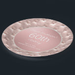 Elegant roze Rose Gold 60th Birthday Papieren Bordje<br><div class="desc">Elegant metallic roze/roos goud 60e bord voor verjaardagsfeestartikelen,  ontworpen met parels en een getouwde look. Omdat alle tekst aanpasbaar is,  kunnen deze papieren borden worden aangepast aan meisjes of vrouwen van elke leeftijd.</div>