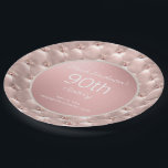 Elegant roze Rose Gold 90th Birthday Papieren Bordje<br><div class="desc">Elegant metallic roze/roos goudpapier voor 90e verjaardag,  ontworpen met parels en een getufte look. Omdat alle tekst aanpasbaar is,  kunnen deze papieren borden worden aangepast aan meisjes of vrouwen van elke leeftijd.</div>